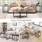 Costway 3 PCS Coffee Table Set Round Coffee Table and 2PCS Square End Tables Metal Frame White/Gray/Walnut